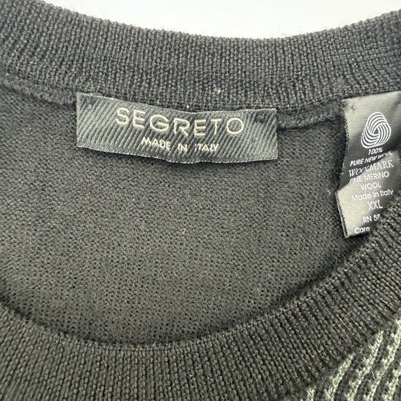 Segreto Mens XXL Wool Black Plaid Crew Neck Pullover Sweater - Picture 3 of 4